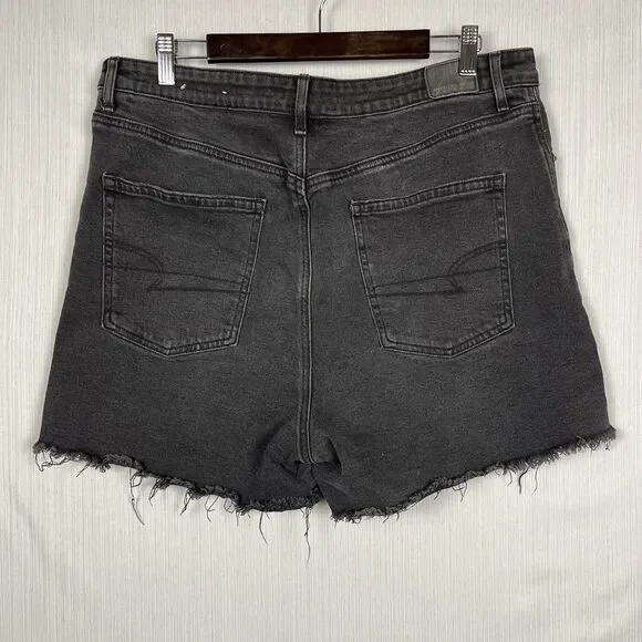 American Eagle Womens 16 Black Denim Highest Rise Boyfriend Short Y2K Grunge - Picture 4 of 11